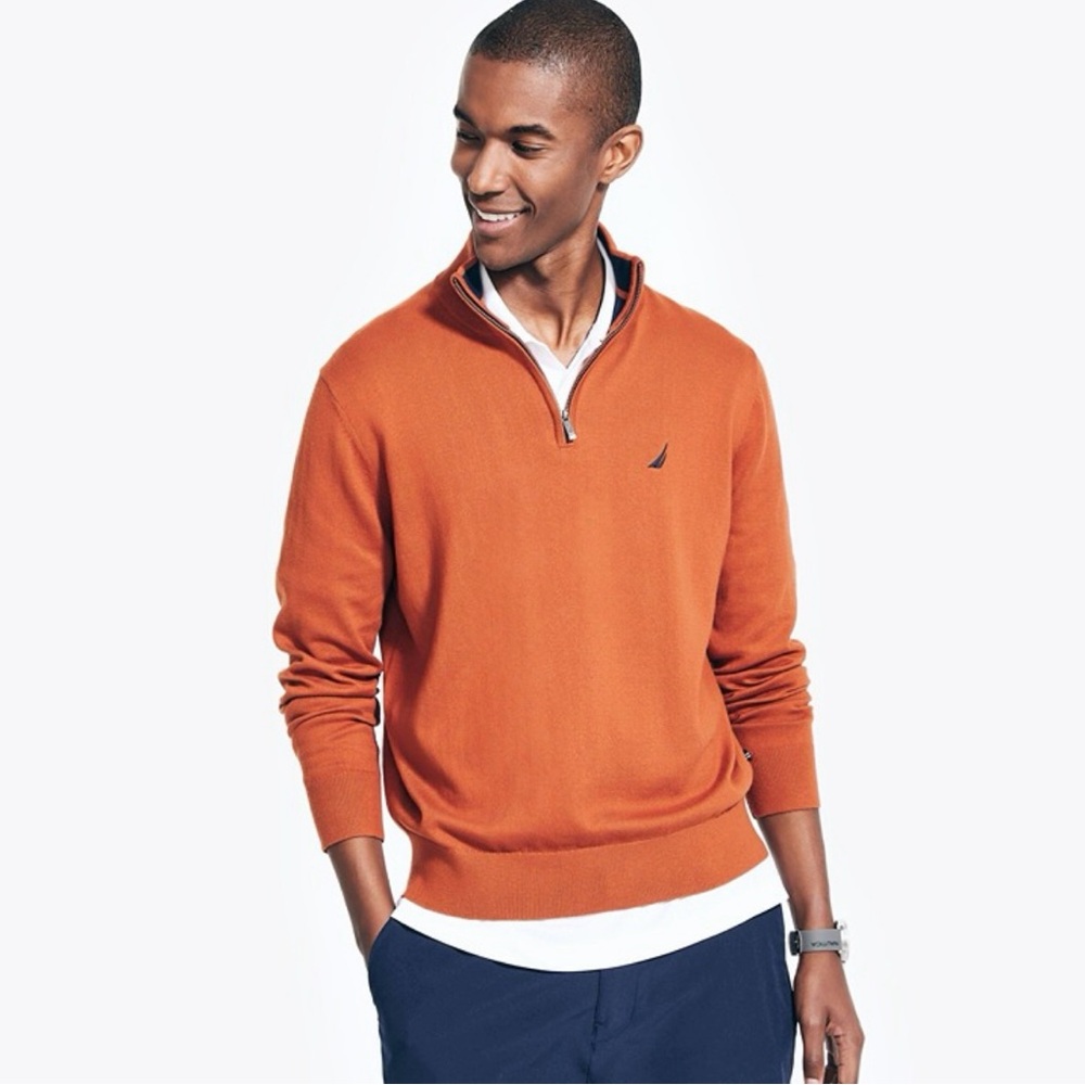 Nautica Men's Orange Half-Zip Sweater - EUC
